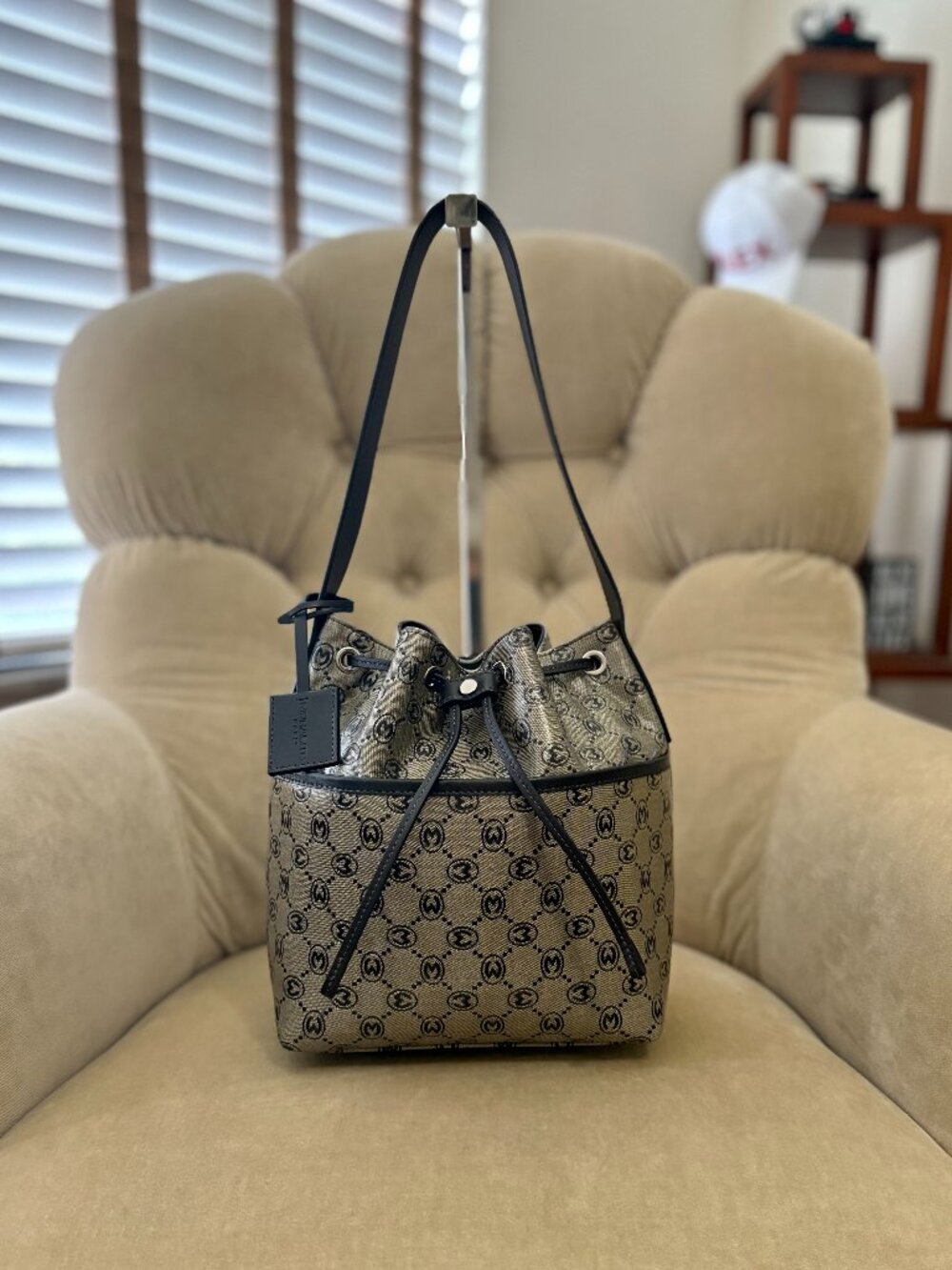 VTG Auth.MORABITO PARIS Iconic Monogram Coated Canvas Drawstring Bucket Bag